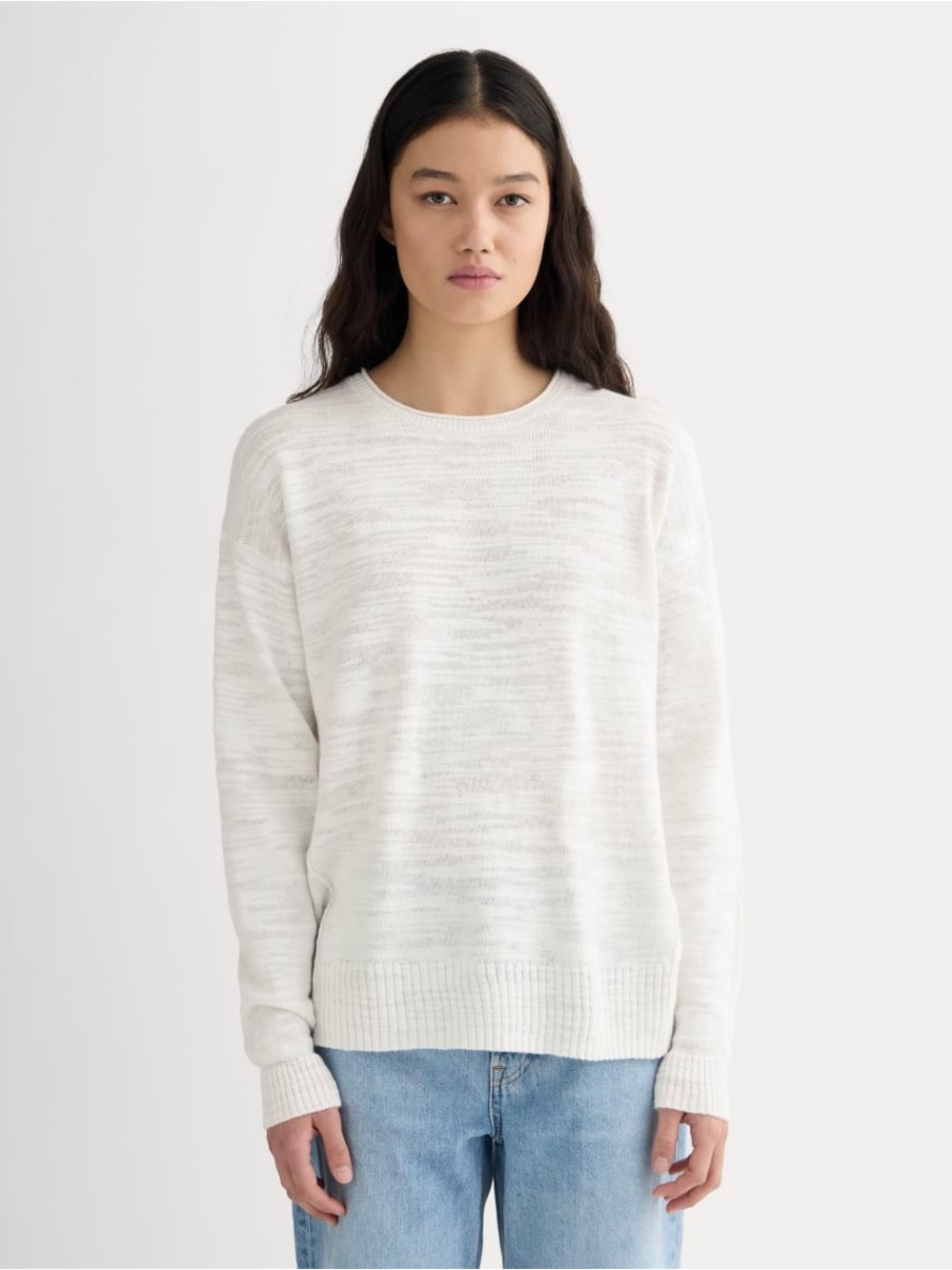 Everlane The Slouch Sweater White Crewneck in Cotton Linen Relaxed Fit XS NWT